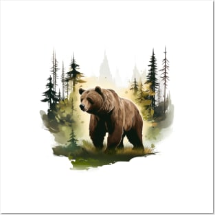 Watercolor Grizzly Bear Posters and Art